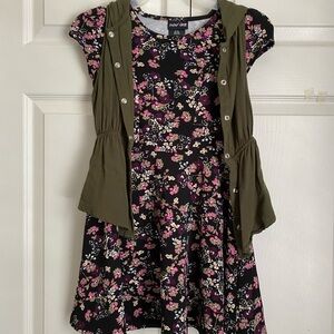 Paper Doll Black Floral Dress with Olive Vest